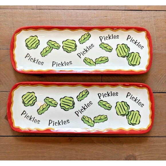 Bella Casa by Ganz Set of 2 Pickles Plates Used - Picture 1 of 12